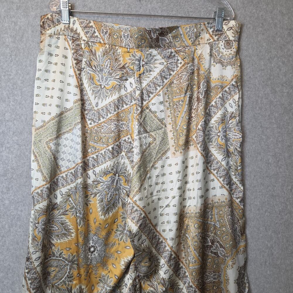 Cider Cream Yellow Satin Boho Paisley Wide Leg Trousers Size 1XL 16W-18W - Picture 7 of 11
